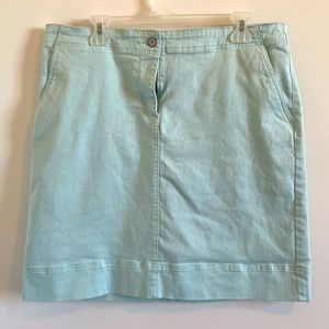 Talbots Teal Denim Skirt Pockets 16 Midi Pencil